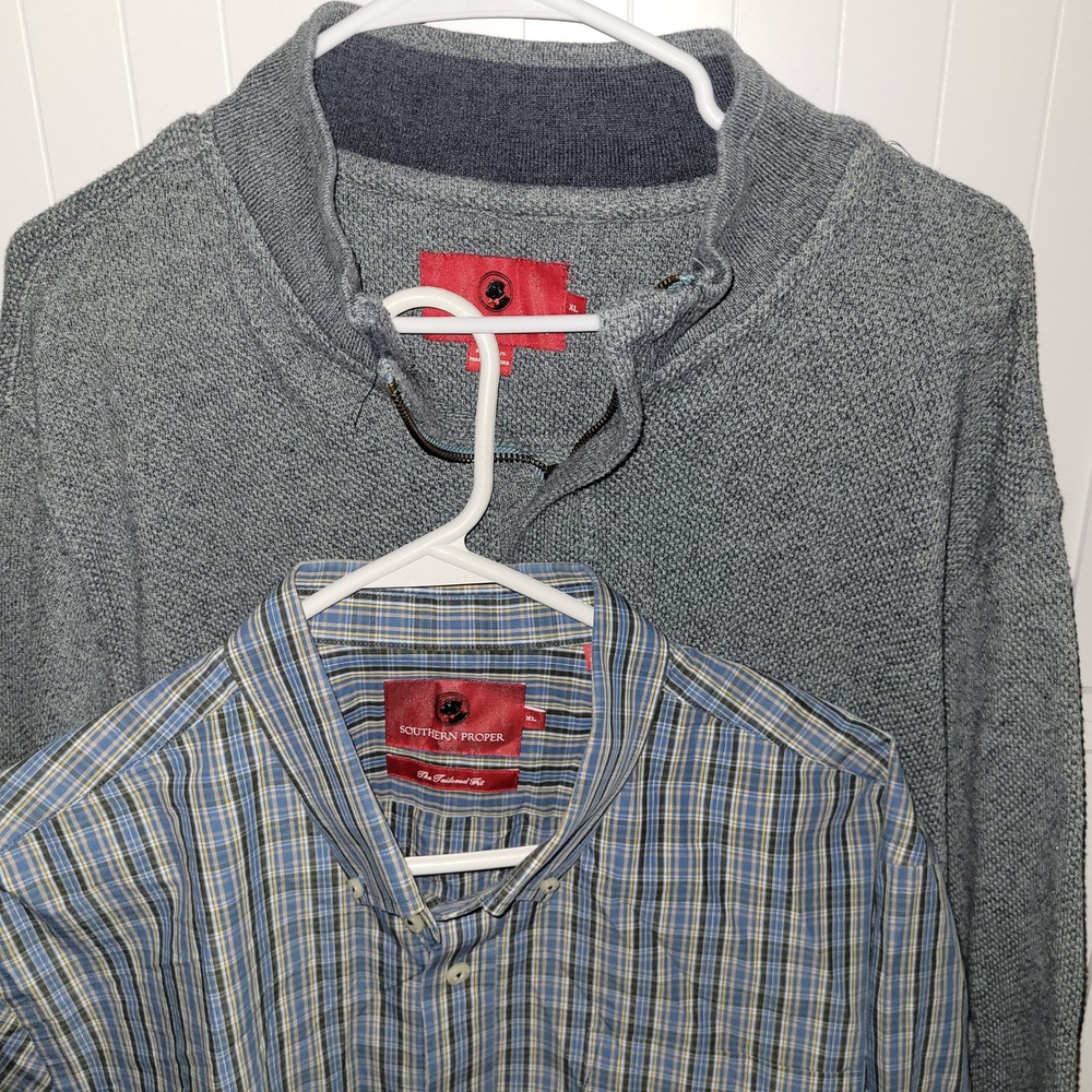 Southern Proper Mens Quarter Zip Pullover Sweater Gray XL Cotton plaid shirt set